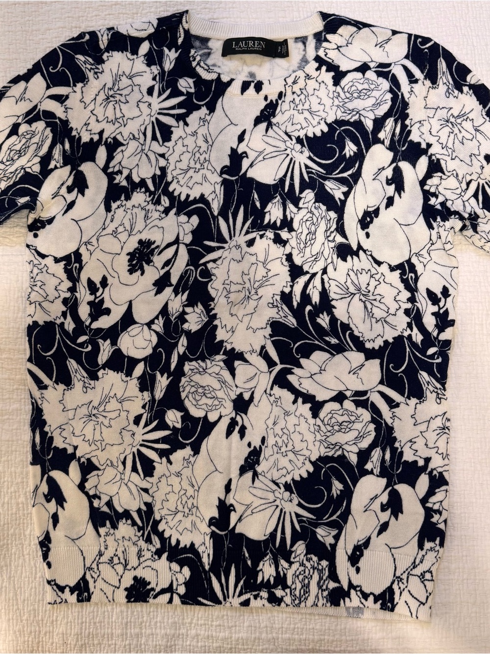 Lauren Ralph Lauren Navy and White Floral Crewneck Sweater, size s, new.